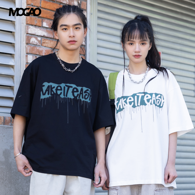 Mogao メンズ 2025 夏 アメリカ綿 半袖 Tシャツ ファッション ブランド ハイストリート カップル 半袖 トップス A21612011
