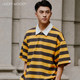 LUCKYMOOD retro color block striped Polo shirt men's short-sleeved summer pullover