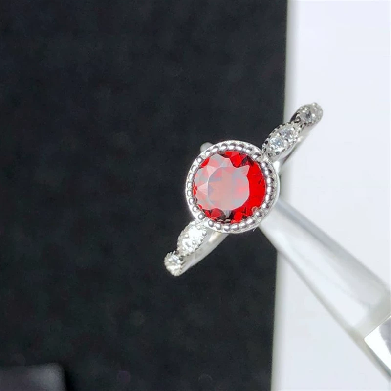 Ngọc hồng lựu tự nhiên nhẫn đá quý ruby ​​màu bạc 925 nhẫn mạ vàng thời trang mới và tinh tế - Nhẫn