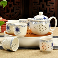Bộ ấm trà Kung Fu Bộ đồ trà bằng sứ màu xanh và trắng Bộ bộ đồ gốm Bộ ấm trà Kung Fu Bộ ấm trà Bộ ấm trà Bộ trà đen - Trà sứ bình trà cổ