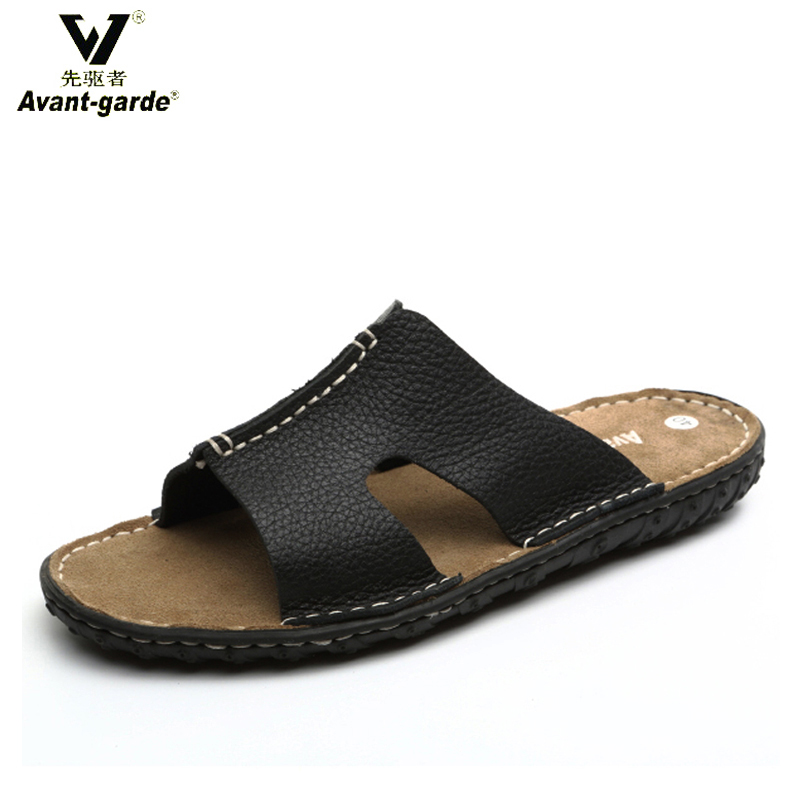 Special summer cowhide men's sandals trendy youth beach slippers leather casual breathable comfortable flip flops