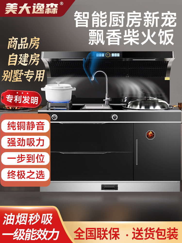 Smokeless Integrated Wood-Burning Stove, New Model for Rural Areas, Steam Oven, Disinfection Cabinet, Range Hood, Household Integrated Cooking Stove