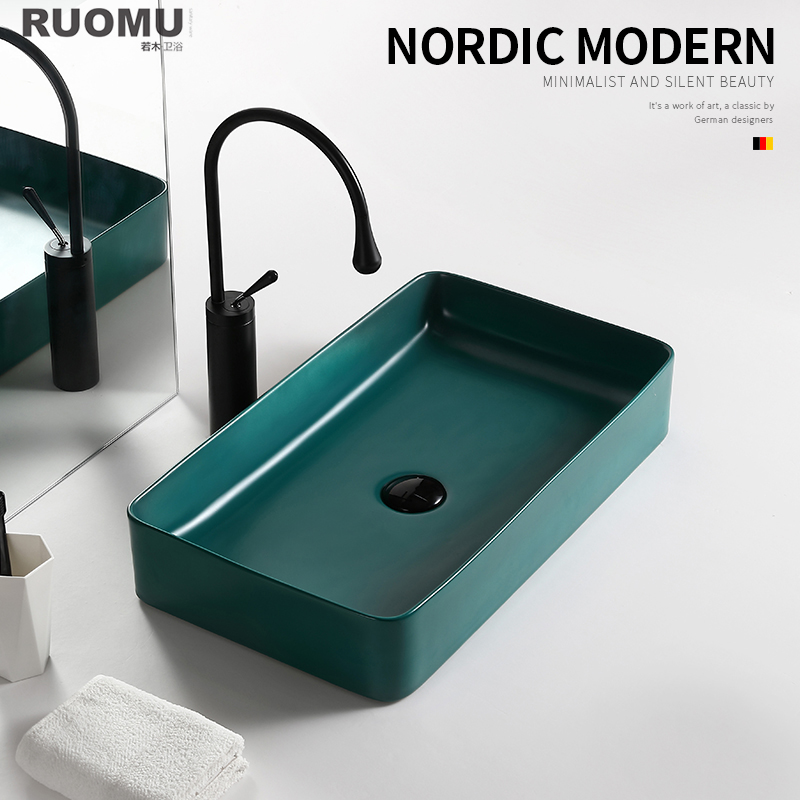 Table Basin Benwww Europeans Creative Mate Ink Green Hotel Ceramic Washing Basin Square Household Toilet Light Luxury Basin