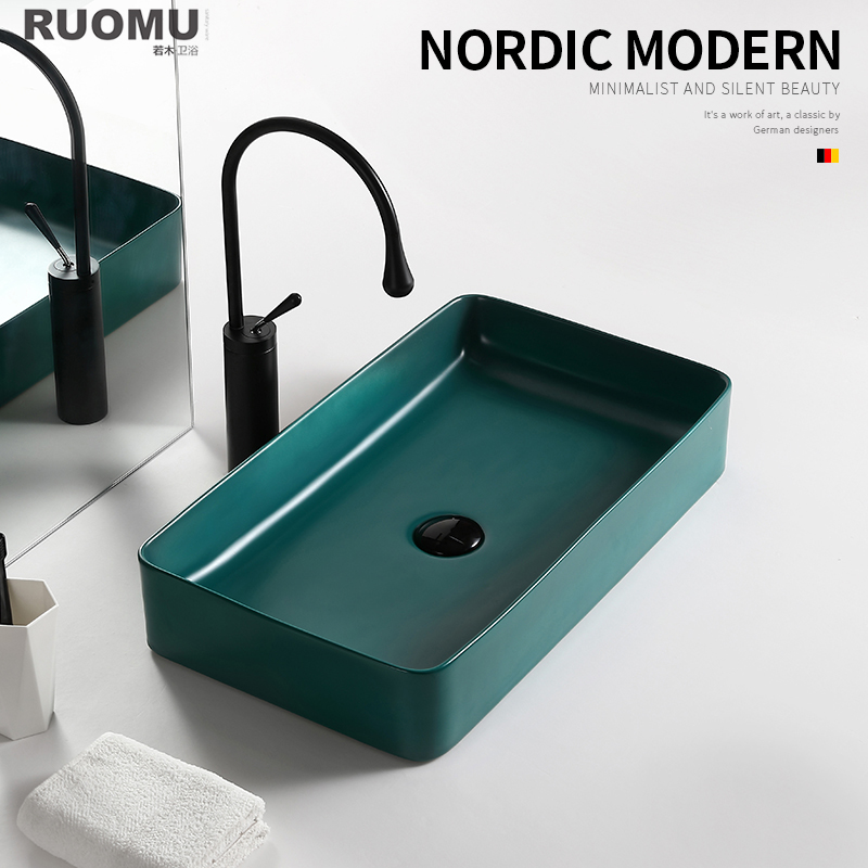 Table Basin Benwww Europeans Creative Mate Ink Green Hotel Ceramic Washing Basin Square Household Toilet Light Luxury Basin