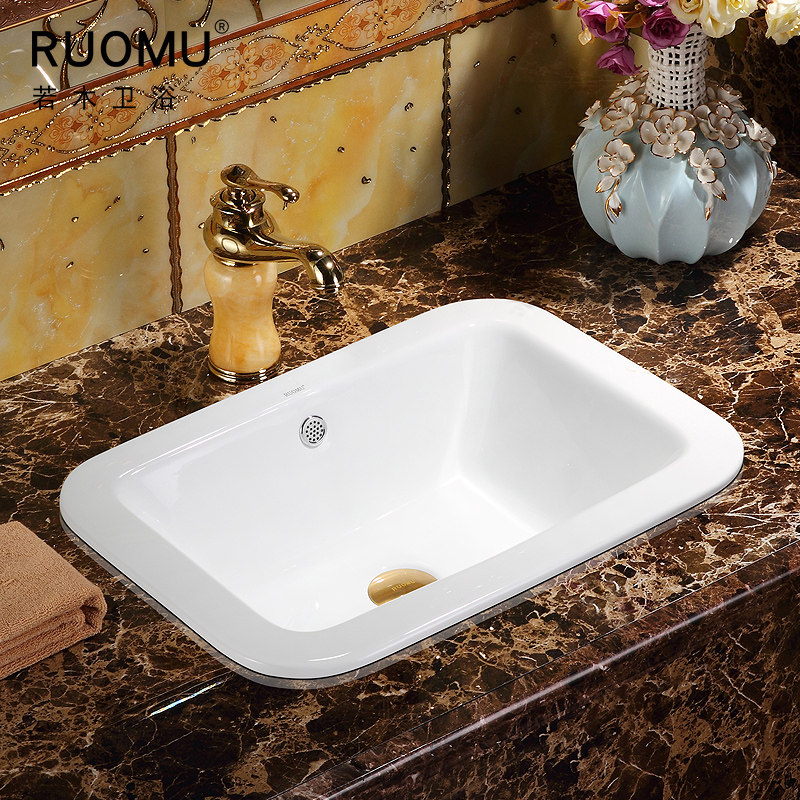 Taichung basin Semi-embedded rectangular washbasin basin Semi-hanging basin Powder room household basin Ceramic washbasin