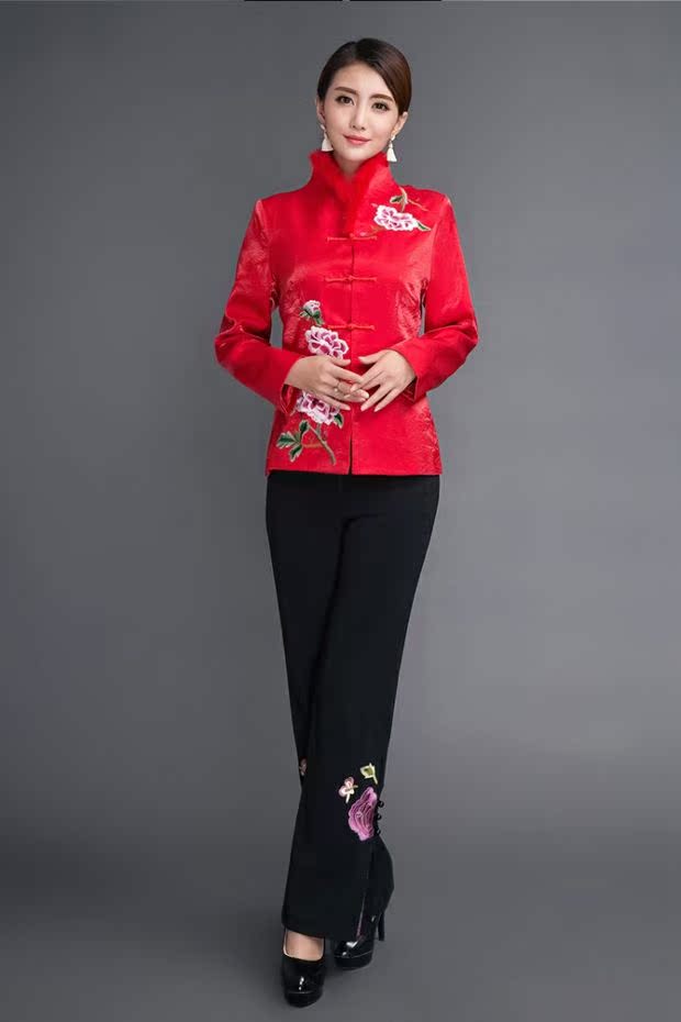 Trung và già mùa thu và mùa đông phụ nữ thêu áo khoác cotton mẹ Tang phù hợp với áo lông cổ áo trung niên quần áo cộng với kích thước quần áo cotton áo vest nữ trung niên