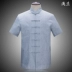 Tang phù hợp với nam ngắn tay trung niên cotton và lanh Tang phù hợp với nam ngắn tay nam đứng cổ áo Hanfu quốc phục cha tải trang phục dân tộc thái Trang phục dân tộc