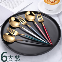 Spoon Household Nordic ins net red stainless steel spoon fork spoon thickened Korean long handle large round spoon Dessert spoon