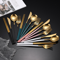 Nordic style ins stainless steel steak knife fork spoon and chopsticks four-piece gift box set Home hotel Western tableware