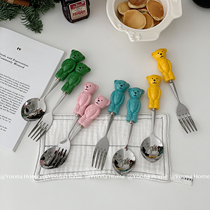 Yoona Home Korean ins with retro style full of pants bear bear color childrens interest fork spoon set