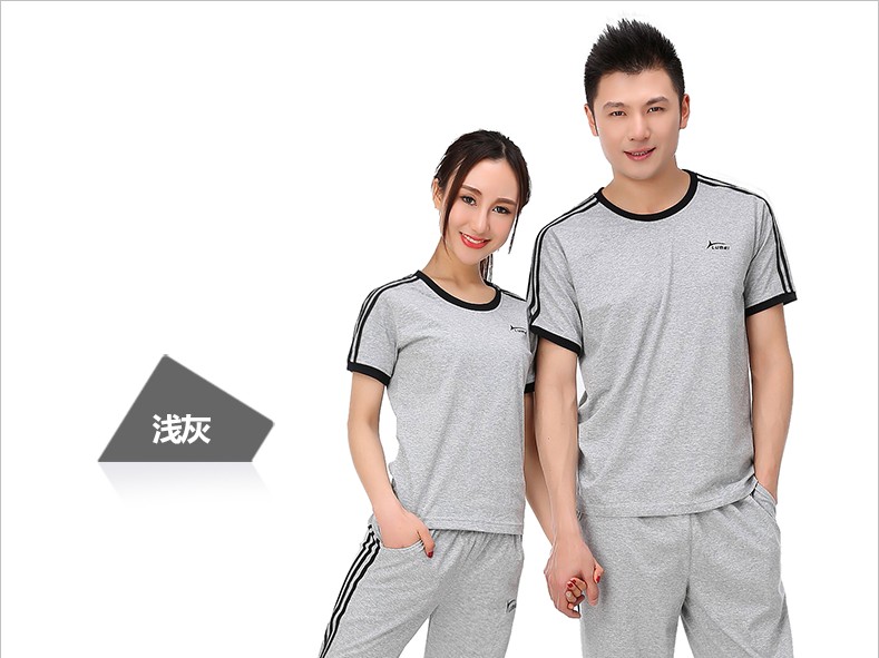 Lumei nam mới cổ tròn đôi phù hợp với thể thao mùa hè chạy bộ thể thao ngắn tay mỏng nữ 107 - Thể thao sau bộ thể thao nam