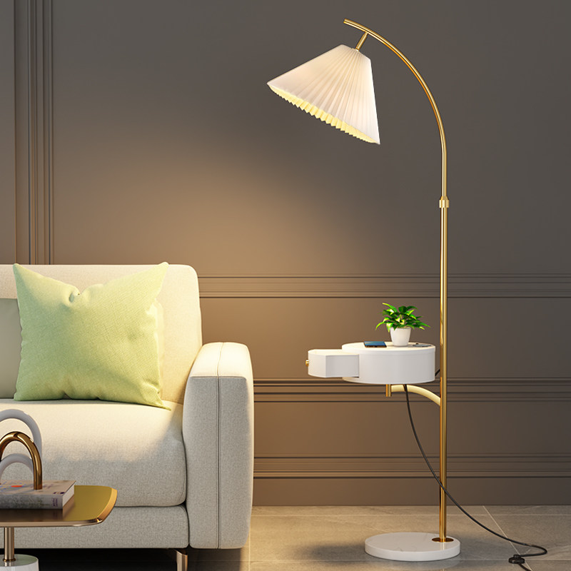 Nordic light luxury art coffee table floor lamp living room sofa bedroom bedside table storage and charging integrated vertical table lamp