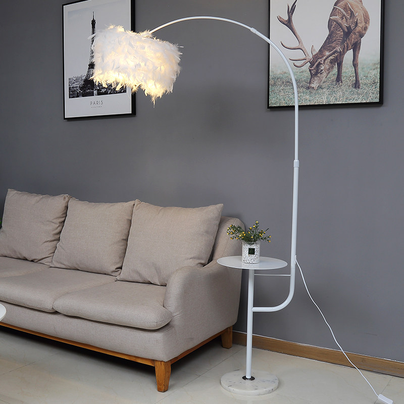 Feather floor lamp bedroom in the wind princess red Nordic fishing lamp Lights Lighting room tea several lamp bed lamp