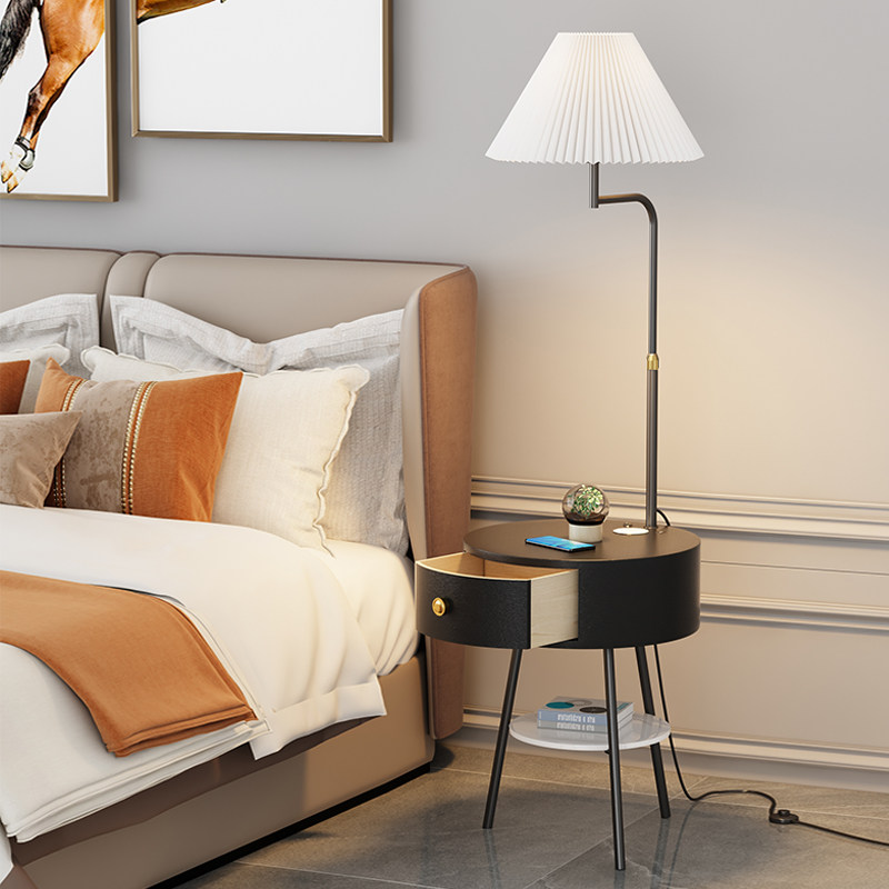 Coffee table floor lamp living room sofa next to ins net red Nordic bedroom bedside table with drawer shelf integrated