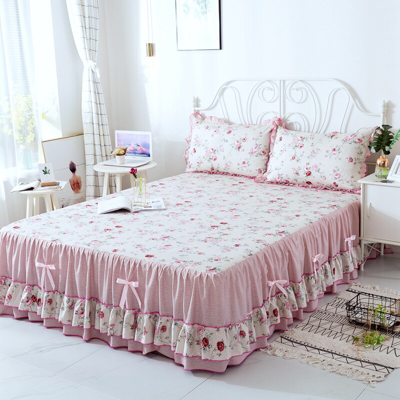 Korean version full cotton printed butterfly knot bed Hat Style Bed Skirt Pure Cotton Bed Hood Bunk Bed Bag Bed-in-house bed linen