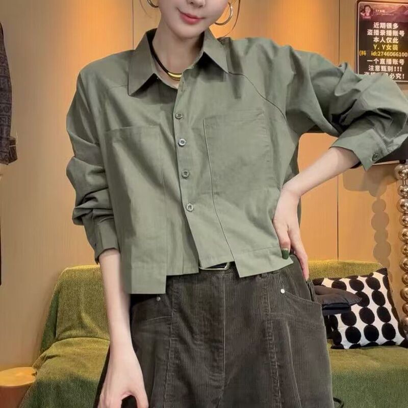Autumn New Style Shirt, Korean Style High-Waisted Retro Jacket, Loose Slimming Versatile Long-Sleeved Shirt for Women Autumn New Style Shirt, Korean Style High-Waisted Retro Jacket, Loose Slimming Versatile Long-Sleeved Shirt for Women