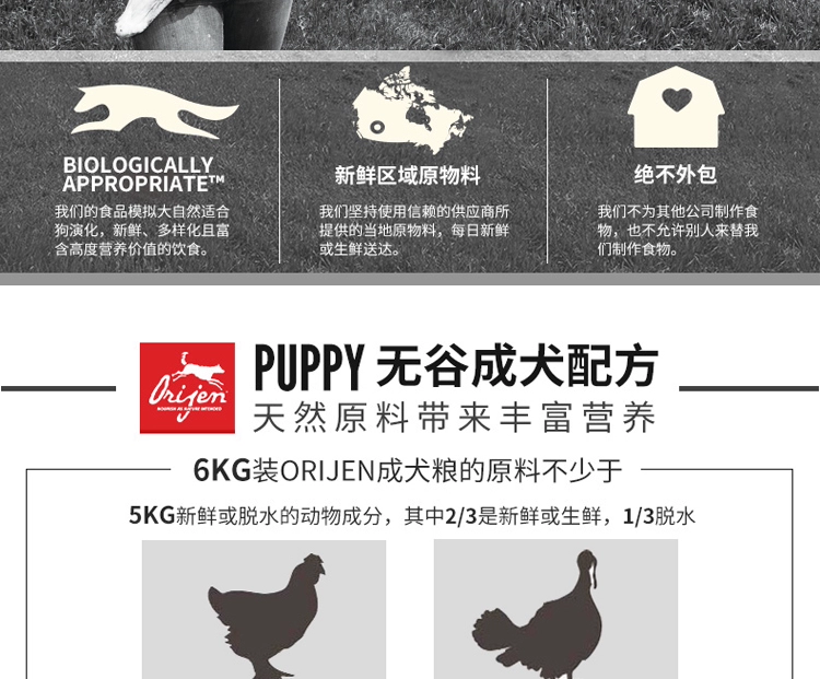 Xương nhỏ Canada nhập khẩu Orijen khao khát thịt gà, thức ăn cho chó trưởng thành, 2kg thức ăn cho chó đầy đủ, 2 gói, 1kg - Chó Staples thức an cho chó con