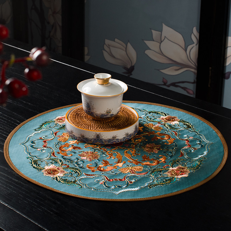 New Chinese style embroidery placemat fabric YG62 household vase teacup mat non-slip plate mat bowl mat coffee table mat