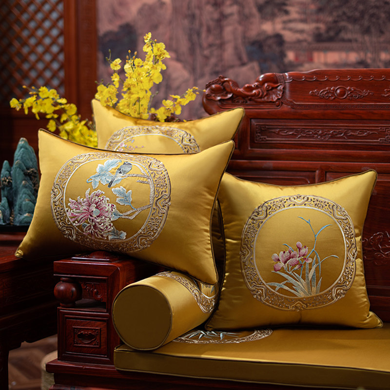 Mahogany sofa Chinese style pillowcase YG13 Chinese style solid wood furniture embroidered pillowcase living room pillow with core customization