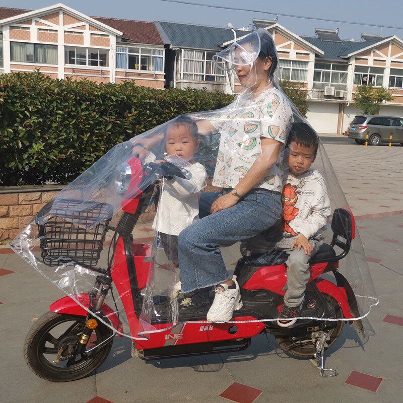 Electric car raincoat with children electric bicycle raincoat double transparent female ins electric car poncho double parent-child riding