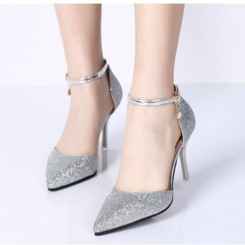 Giày cao gót đính sequin 2017 mùa hè mới mới một mũi nhọn giày cao gót thời trang giày đế xuồng thời trang