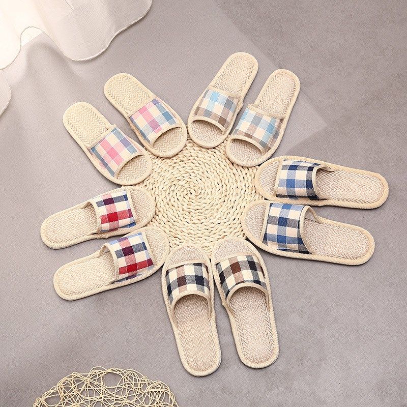 Home Indoor Cool Slippers Linen Spring Summer Season Men and women Couple cotton linen Home with wood floor thick bottom Four Seasons