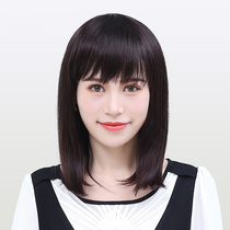  Wig Female long straight hair Middle-aged lady medium long hair air bangs natural middle-aged and elderly mother full headgear wig