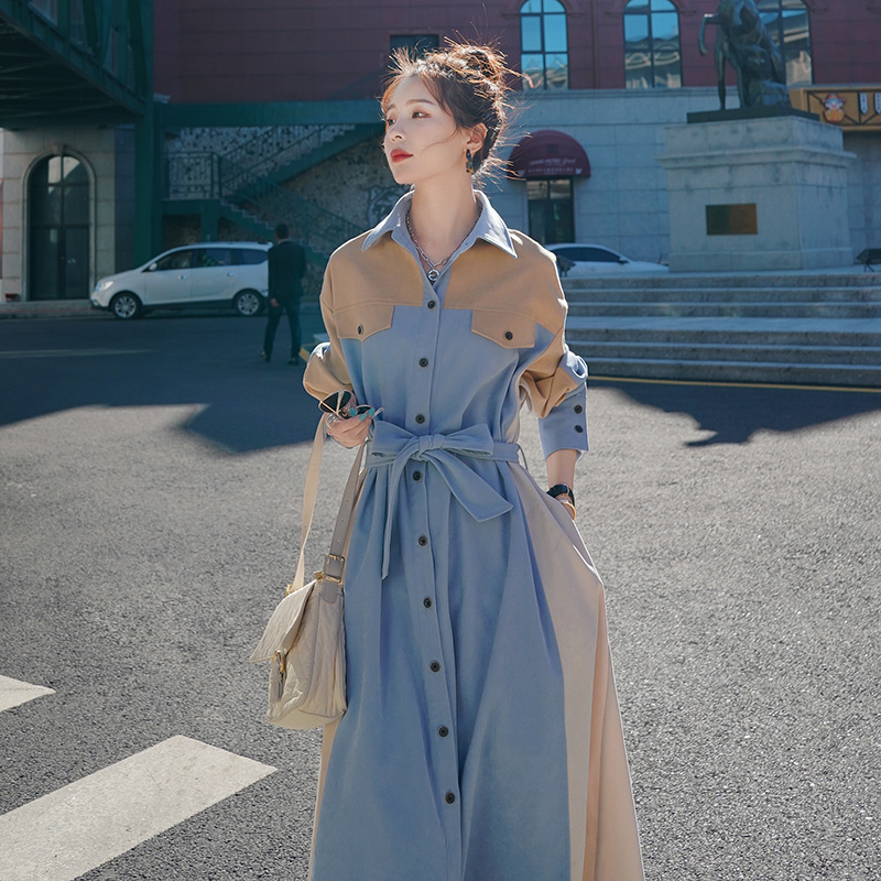 Long Sleeves Ocean Dress Spring Autumn Women's Clothing 2022 New Style Advanced Sense Temperament Cashew Slim Polo Shirt Dress