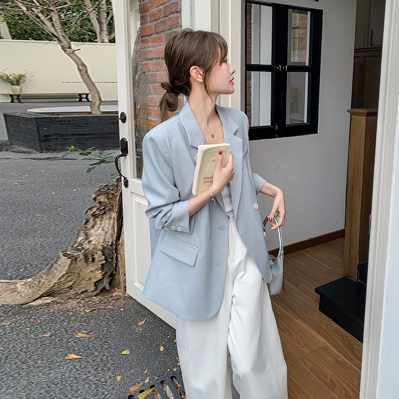 Blue Casual Blazer for Women, Early Spring 2026 New Korean Style, Elegant Casual Commuting Small Suit, Trendy Hot Item