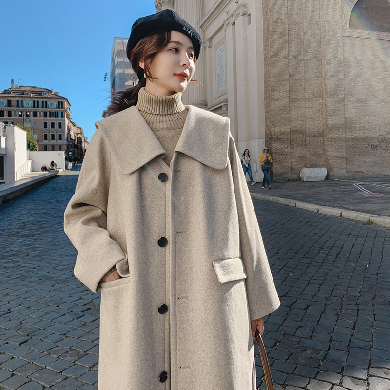 Navy collar woolen coat women's small 2022 new Korean style gentle high-end autumn and winter thickened woolen coat