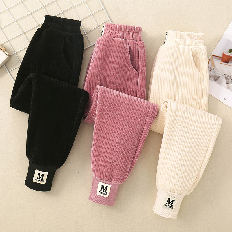 Girl Girl Plus Suede Pants Spring Autumn Winter Paragraph Outside Wearing Girl Autumn Clothing Foreign Air Thickened suede Warm Sports Casual Pants-Taobao