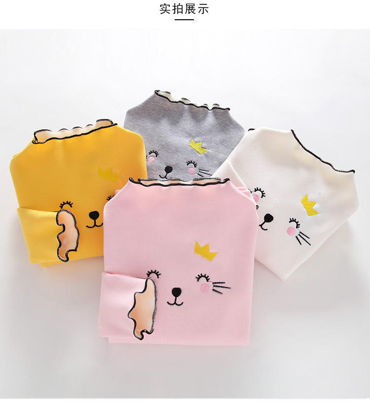 Áo bé gái cộng với áo nhung dày mùa thu đông bé bé áo thun cotton dài tay cổ cao mùa đông trẻ em áo ấm áo phông cộc tay bé gái