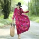 2018 mùa thu mới phong cách quốc gia của phụ nữ kích thước lớn cotton và lanh ăn mặc nghệ thuật retro giải trí lanh lớn đầm đu đầm tay dài