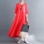 Real shot spot 2019 mùa hè phiên bản mới của Hàn Quốc bằng vải cotton và vải lanh cỡ lớn thêu lỏng từ váy Một chữ váy liền thân màu nửa tay áo quần jean nữ xịn