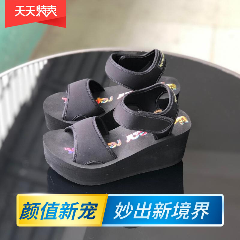 Foreign trade export summer high heel sandal women's slopes heel shoe thickness heightening outside wearing shallow mouth waterproof table buckle elegant sandals