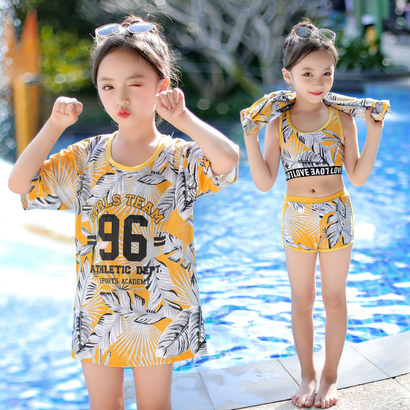 Children's swimsuit Female middle child baby split three-piece hot spring bathing suit Girl student summer sunscreen swimsuit