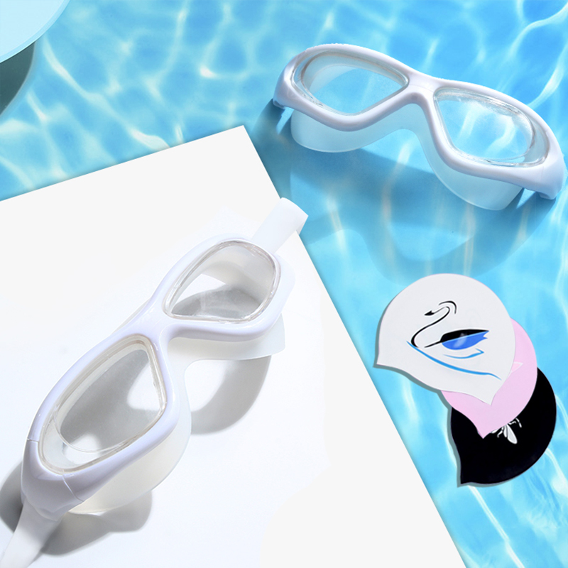 Swimming goggles men and women high definition anti-fog and waterproof myopia large frame swimming glasses silicone swimming cap swimming equipped swimming goggles suit