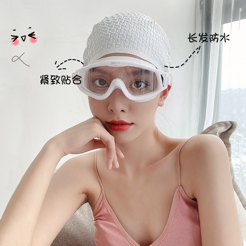 Swimming Cap Women Adults Children Long Hair Silicone Waterproof Ear Cap Men And Women Swimming Glasses Equipped Swimming Glasses Suit