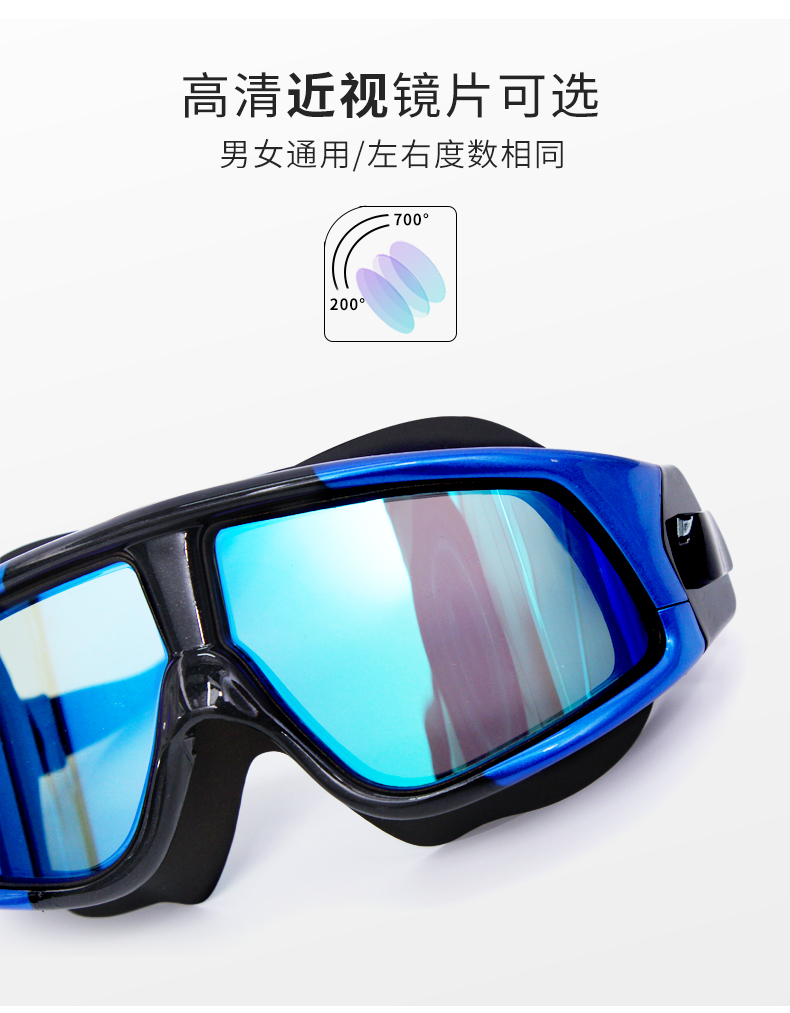 佑游 炫彩大框 高清防雾泳镜 200-600度近视可选 图2