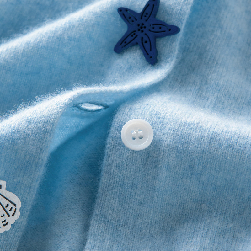 Ronghao Nuan A-Class Yarn 100% Pure Cashmere Sweater for Women, Round Neck Cardigan with Ocean Buttons, Loose Fit, Plus Size Small Coat