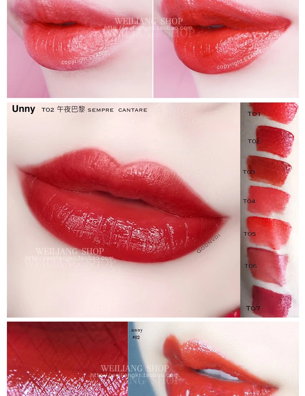 Hàn Quốc unny lip glaze đích thực nhuộm môi lỏng không dễ tẩy trắng lâu trôi màu bí ngô cắn son bóng - Son bóng / Liquid Rouge