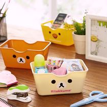 Cute cartoon printing relaxed bear rectangular storage box mini desktop sundries finishing box thick plastic storage box