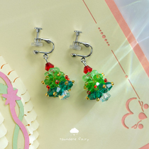 Crystal Christmas tree imported pain-proof Christmas tree ear clip childrens non-pierced earrings girls birthday gift little girl