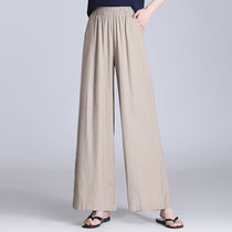 High End Quality Women Pants Tightness Waist Loose Broadlegged Pants Summer Thin stylish cotton linen wide leg pants High waist skirt pants