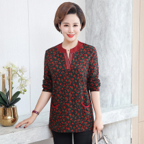 Mom spring base shirt middle-aged womens small floral shirt long sleeve top grandma dress size loose T-shirt