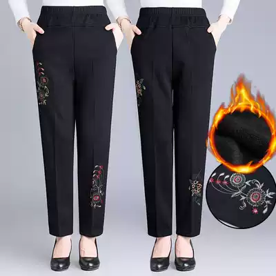 Middle-aged and elderly women's pants elastic waist loose casual spring and autumn trousers elastic outer pants embroidered grandmother pants fashion mother pants