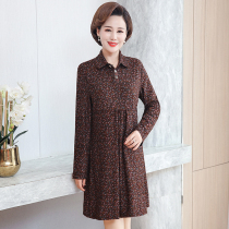 Spring mother Top aged womens long sleeve dress lapel long shirt small floral base shirt tide