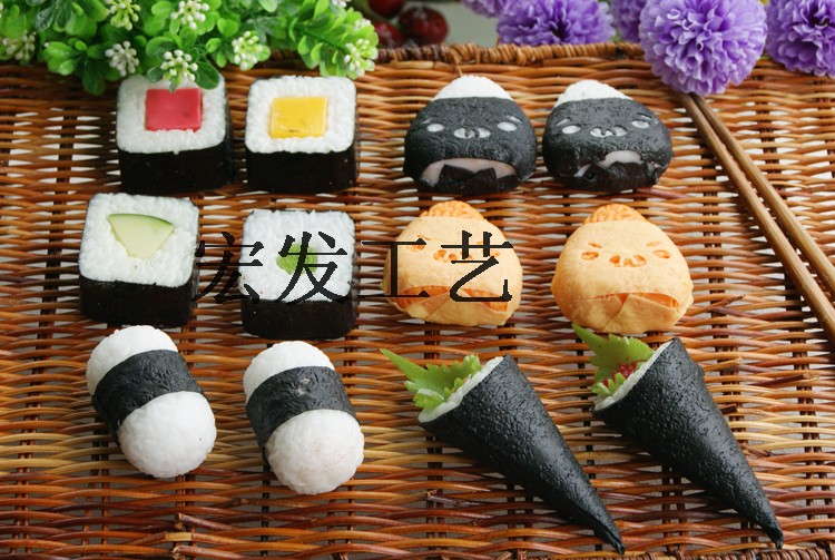 Emulated sushi food model salmon sashimi eel Japanese cuisine emulation hand holding rolls sushi meals