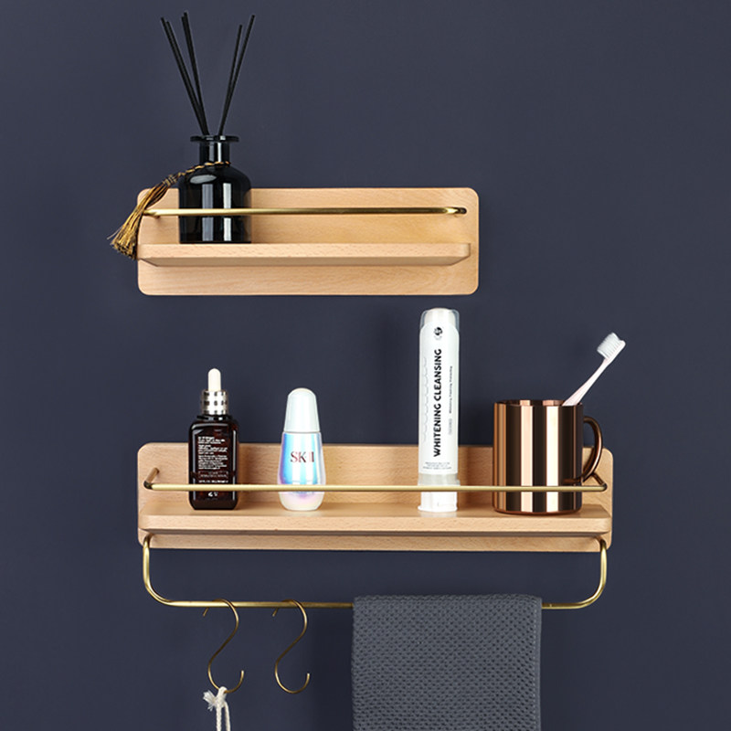 Toilet Japanese beech shelf without punching toilet wall hanging rack Bathroom black walnut solid wooden towel rack