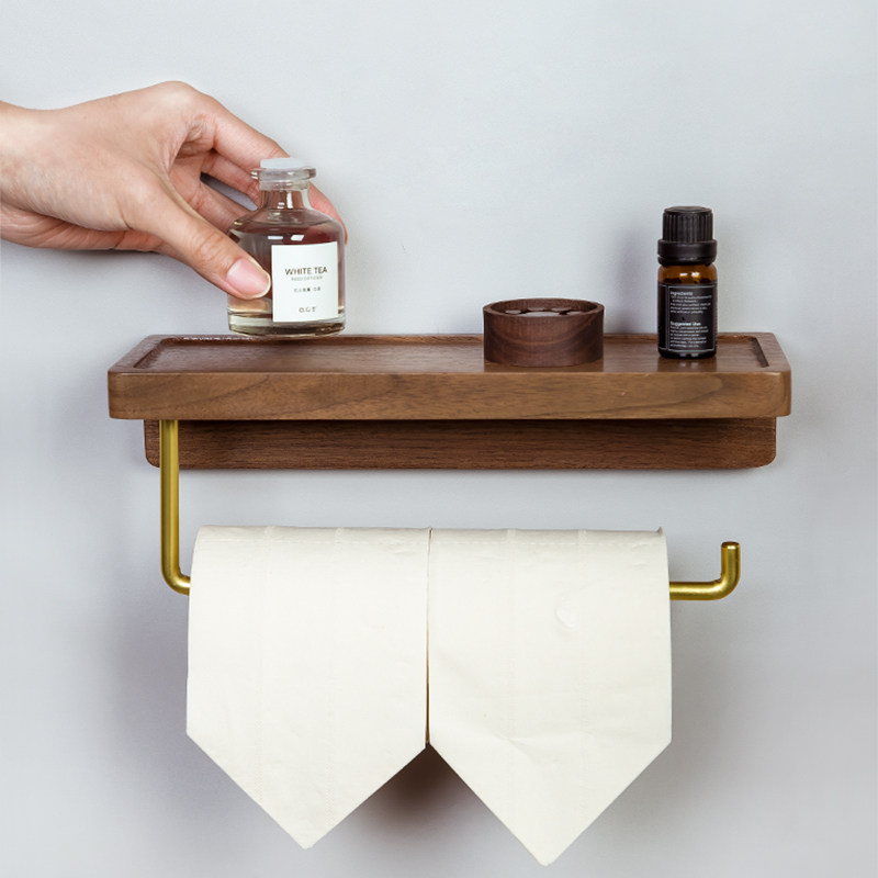 Free punched solid wood toilet roll shelves Nordic toilet tissue frame roll paper toilet paper toilet shelf